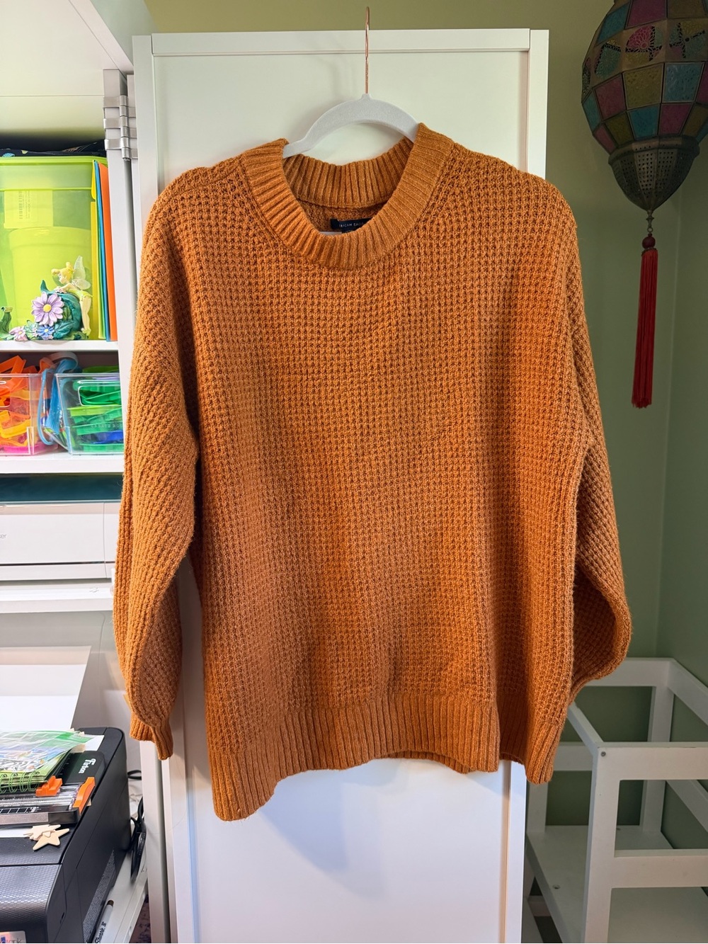 American Eagle Outfitters Waffle Knit Crewneck Sweater - Rust